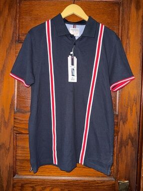Large Denim & Flower Easy Care Short Sleeve Polo